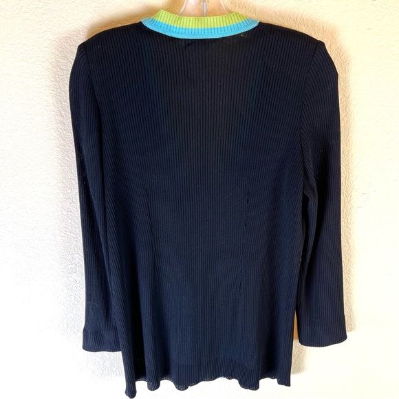 Exclusively Misook Black Green/Blue Trim Long Sleeve Cardigan Sz S - Picture 8 of 12